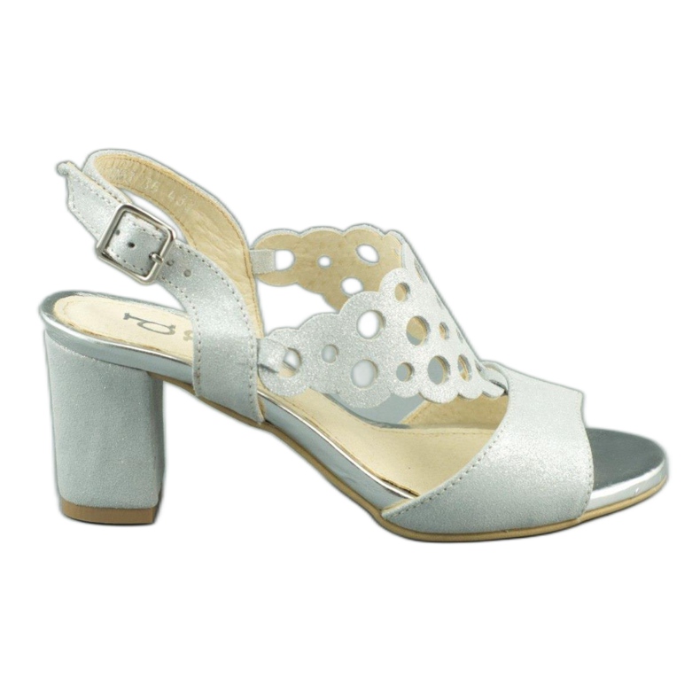 Dolce Pietro Zamszowe sandały damskie na słupku 2083 biało-srebrne białe srebrny wielokolorowe