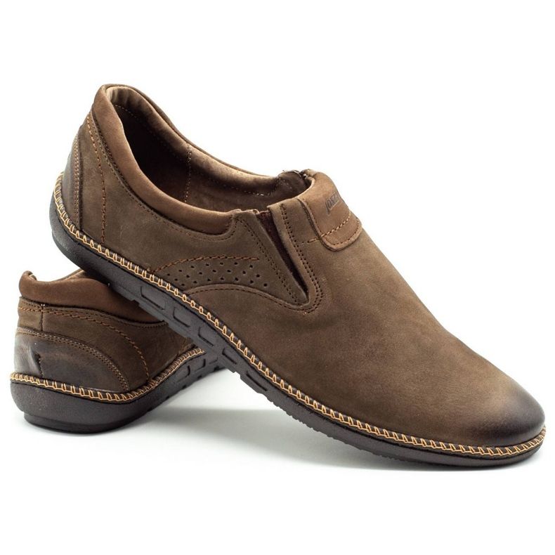 Joker Buty męskie mokasyny skórzane 937 oliwka brązowe