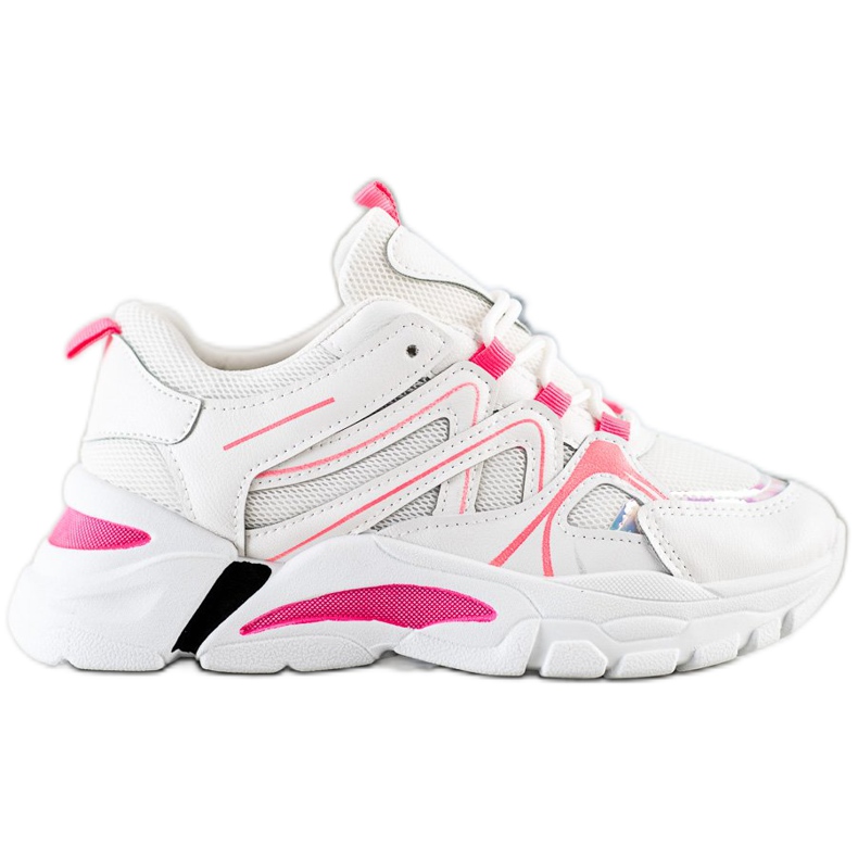 SHELOVET Sneakersy Z Różową Wstawką białe różowe