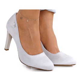 PJ1 Klasyczne Czółenka Na Słupku Zamszowe Szare Eliana