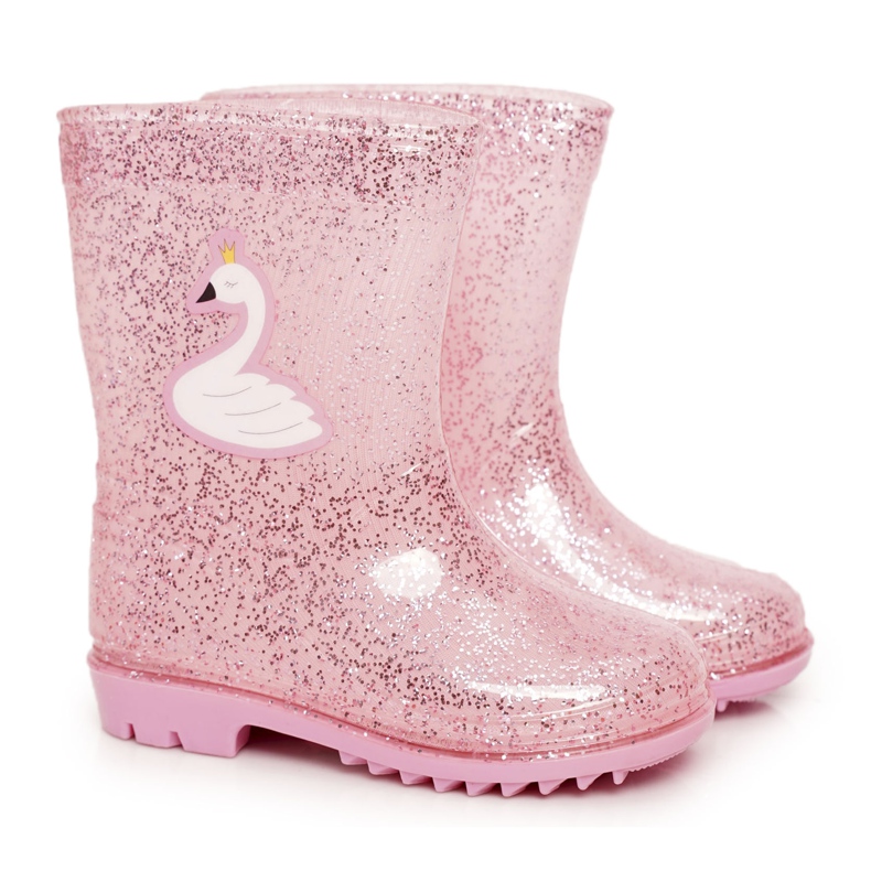 Dziecięce Brokatowe Kalosze Z Łabędziem Różowe srebrny