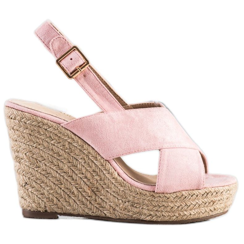 Sabatina Sandały Na Słomkowej Koturnie różowe
