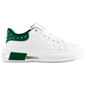 SHELOVET Sneakersy Z Ćwiekami białe zielone