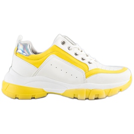 SHELOVET Sneakersy Z Eko Skóry białe srebrny żółte