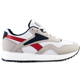 SHELOVET Buty Sportowe Z Siateczką białe czerwone szare