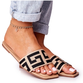 Damskie Klasyczne Klapki Beżowe Melinda beżowy czarne