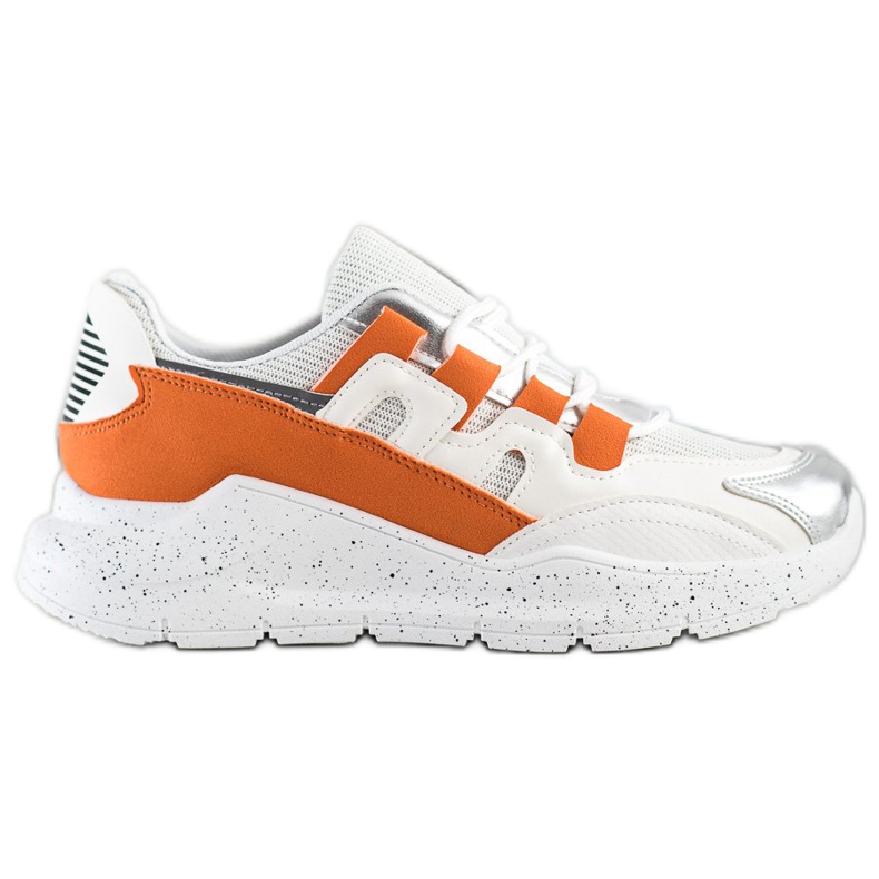 Ideal Shoes Sneakersy Z Pomarańczową Wstawką białe pomarańczowe