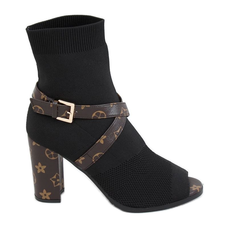 Botki na obcasie open toe czarne NS183 Black