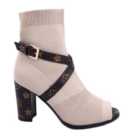Botki na obcasie open toe beżowe NS183 Beige beżowy