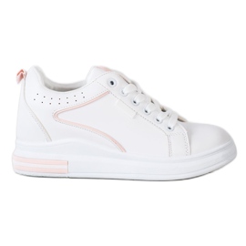 SHELOVET Białe Obuwie Z Ukrytą Koturną