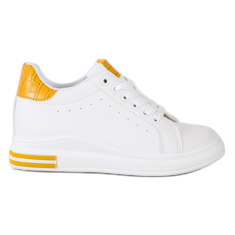 Ideal Shoes Wiosenne Sneakersy Na Koturnie białe żółte