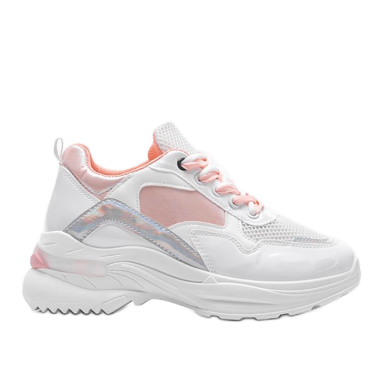 Białe sneakersy z holograficznymi wstawkami Karlie różowe