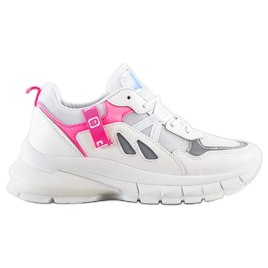 SHELOVET Sneakersy Na Platformie Z Siateczką białe różowe