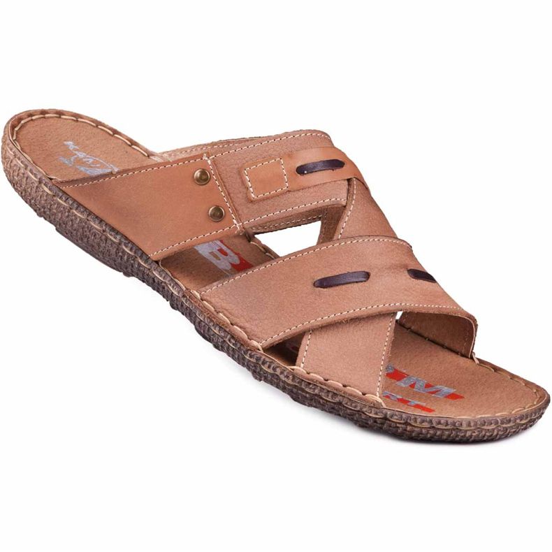 Kampol Klapki męskie skórzane 201/BR brązowe