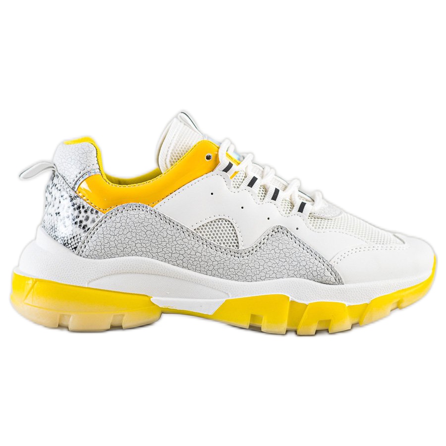 Ideal Shoes Sneakersy Na Żółtej Platformie białe