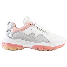 Ideal Shoes Sneakersy Na Różowej Platformie białe