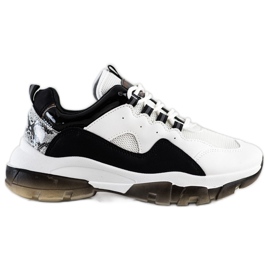 Ideal Shoes Sneakersy Na Czarnej Platformie białe