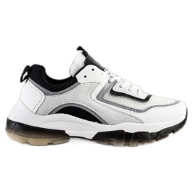 Ideal Shoes Sneakersy Z Brokatową Wstawką białe