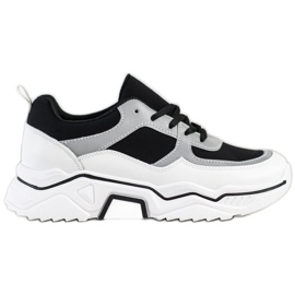SHELOVET Wygodne Sportowe Sneakersy białe czarne srebrny