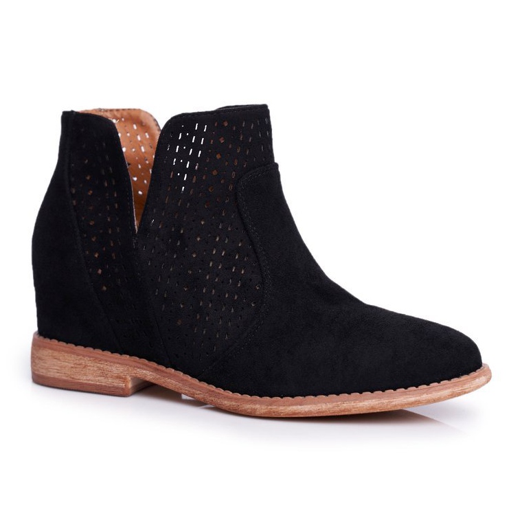 Ażurowe Botki Na Koturnie S.Barski Czarne