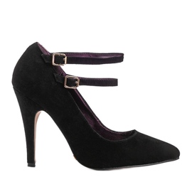 Czarne zamszowe czółenka na szpilce L408