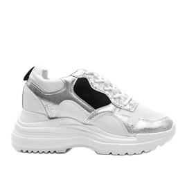 Białe sneakersy na koturnie Alexandra czarne srebrny