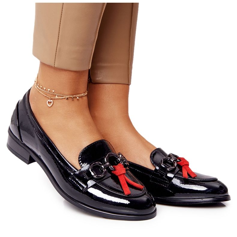 Eleganckie Damskie Mokasyny Vinceza 10585 Lakierowane Czarne czerwone