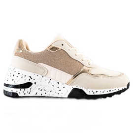 SHELOVET Złote Sneakersy Na Koturnie wielokolorowe złoty