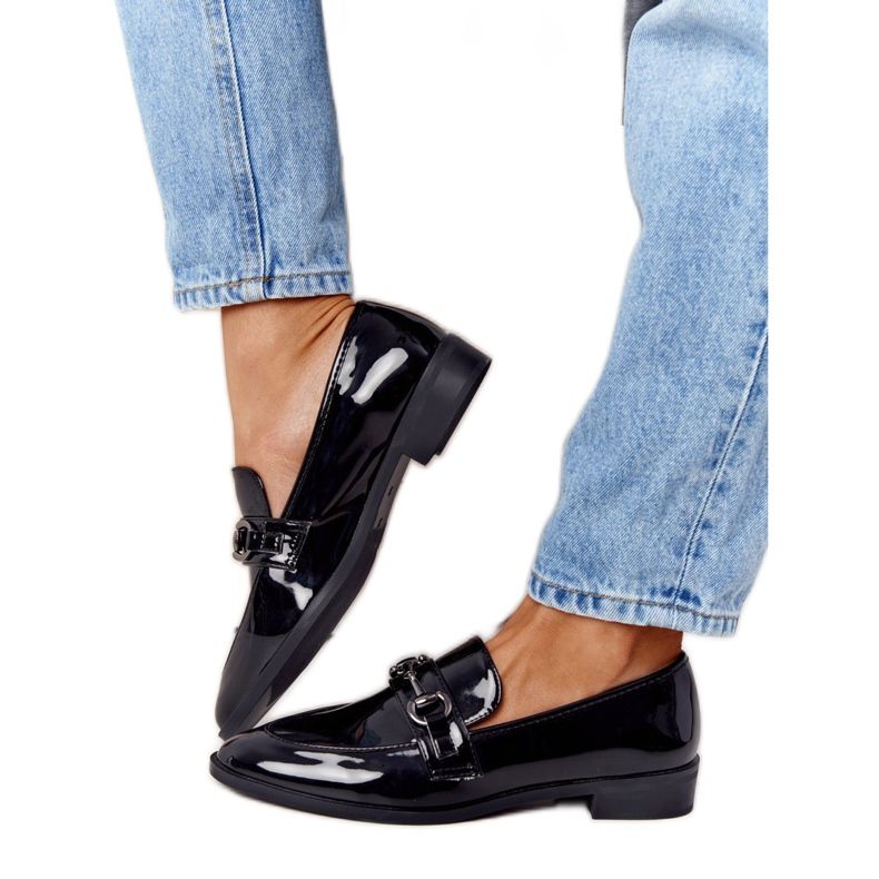 Eleganckie Damskie Mokasyny S.Barski Lakierowane Czarne