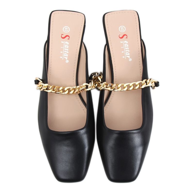 Klapki z łańcuszkiem czarne T399P Black