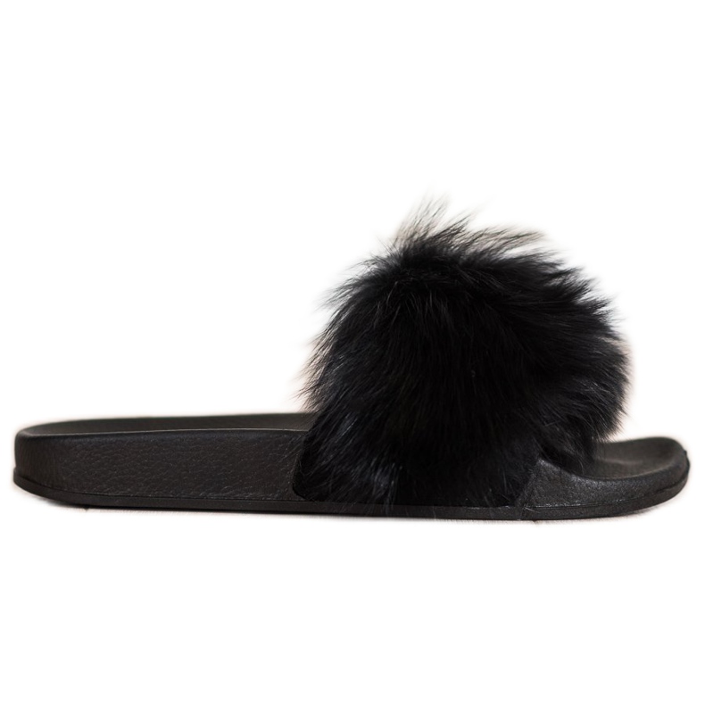 Bona Modne Klapki Z Futerkiem czarne