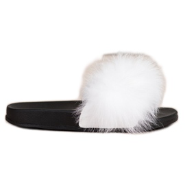 Bona Modne Klapki Z Futerkiem białe