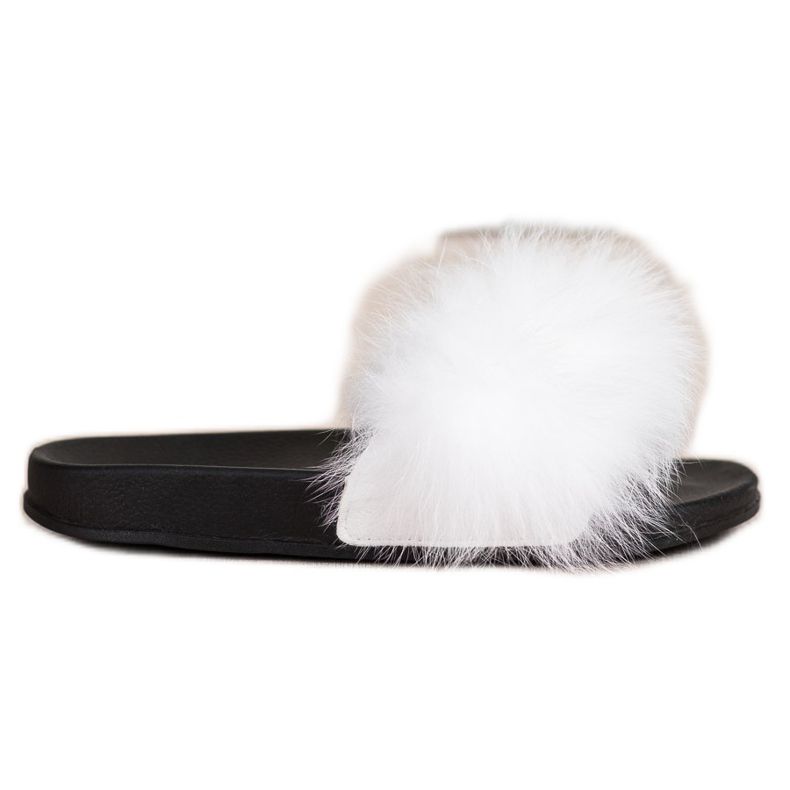 Bona Modne Klapki Z Futerkiem białe