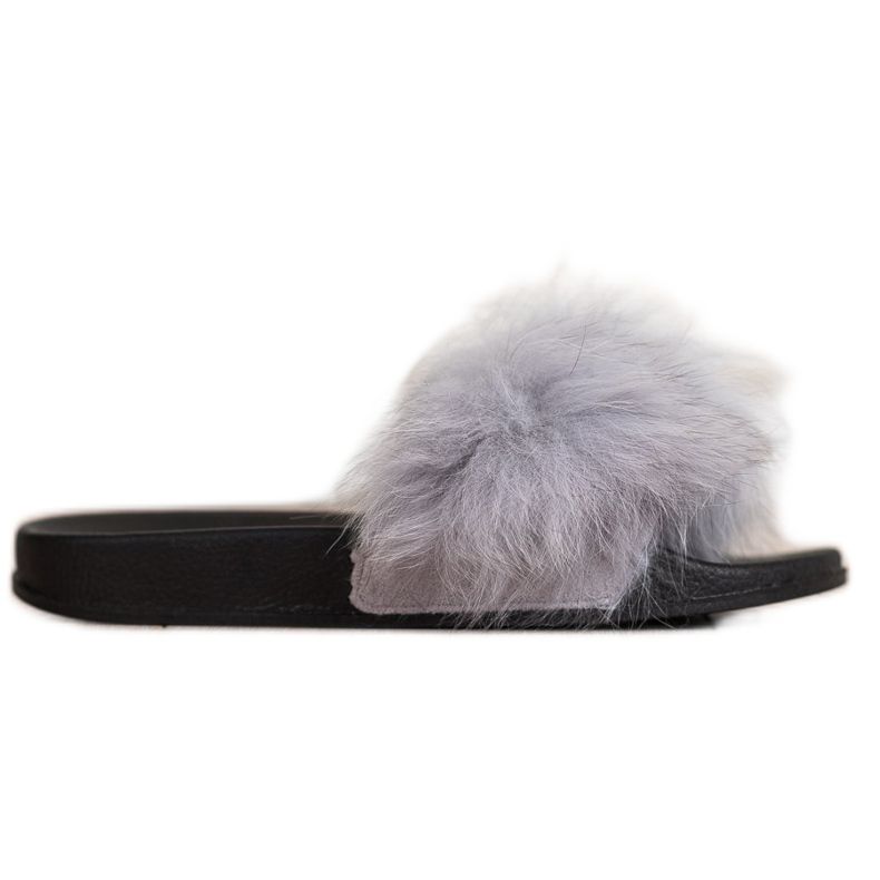 Bona Modne Klapki Z Futerkiem szare