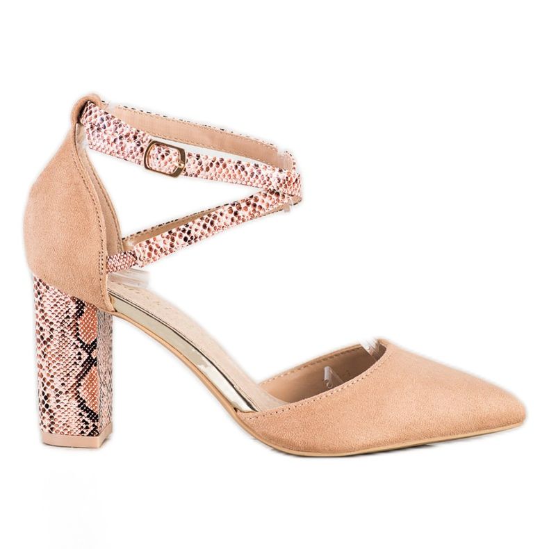 S. BARSKI Stylowe Czółenka Na Słupku brązowe