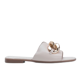 Beżowe klapki ze złotym łańcuszkiem Liberty beżowy