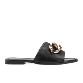 Czarne klapki ze złotym łańcuszkiem Liberty