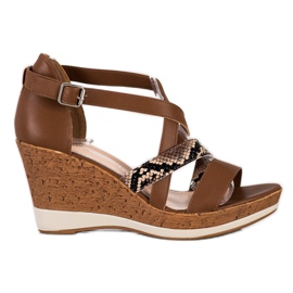 Sergio Leone Brązowe Sandałki Na Koturnie