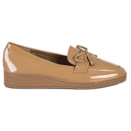 SHELOVET Lakierowane Mokasyny Na Platformie brązowe