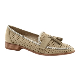 Sergio Leone Mokasyny Zamszowe Ażurowe MK735 Beżowe beżowy