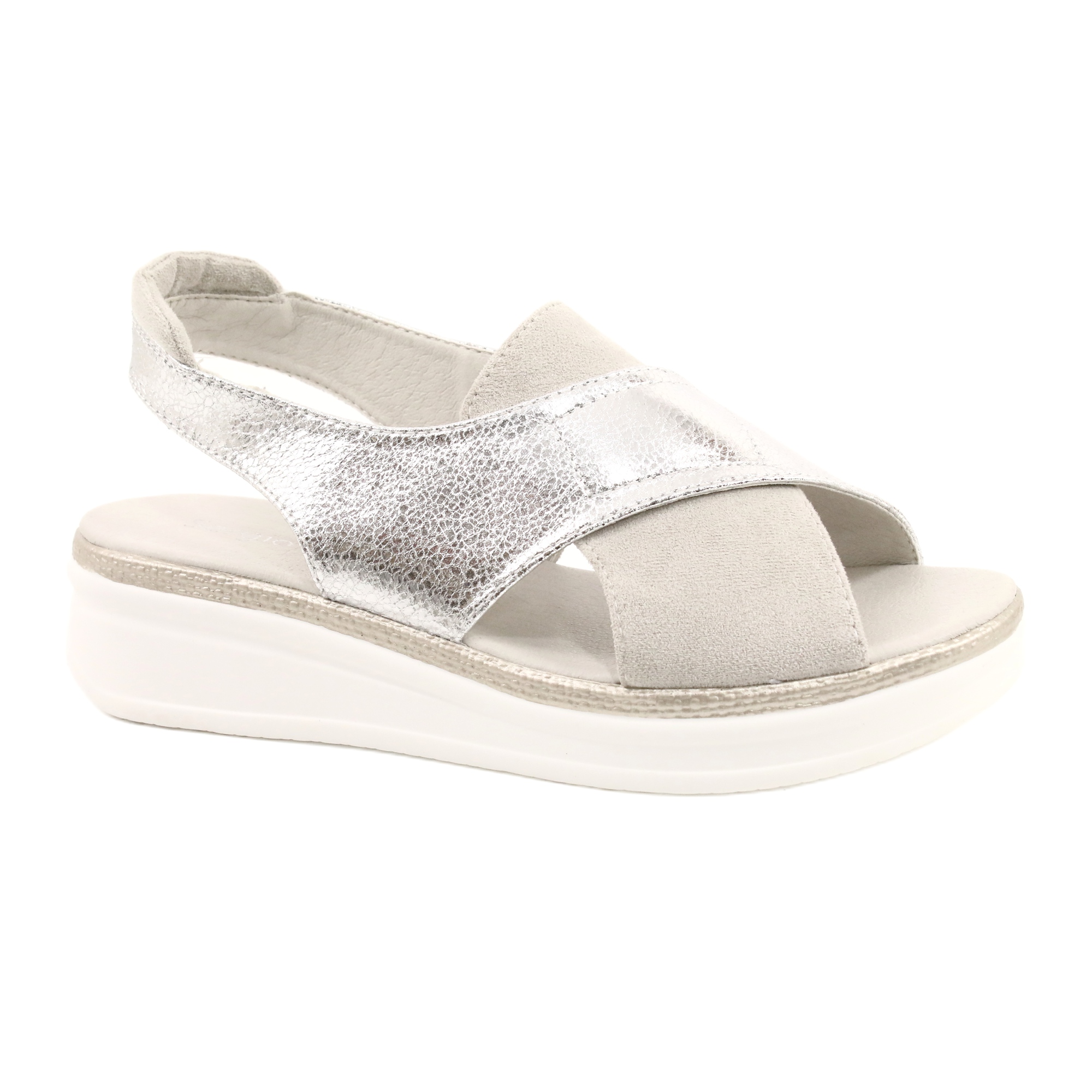 Komfortowe sandały na platformie Sergio Leone SK029 srebrny szare