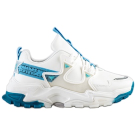 SHELOVET Sneakersy Z Niebieskimi Wstawkami Fashion białe