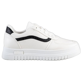 SHELOVET Białe Sneakersy Z Brokatową Wstawka