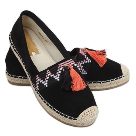 Espadryle boho z frędzlem czarne LX-3R11 Black