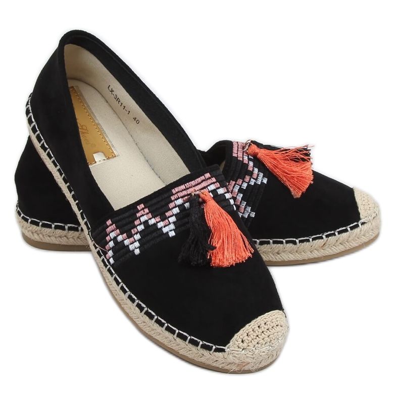 Espadryle boho z frędzlem czarne LX-3R11 Black