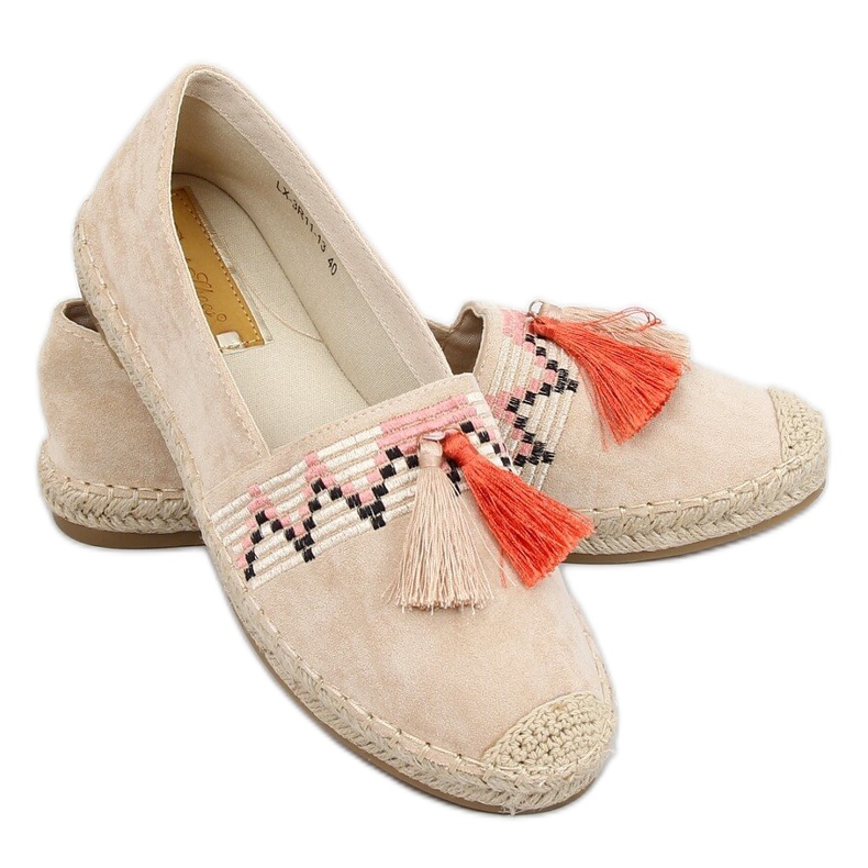 Espadryle boho z frędzlem beżowe LX-3R11 Beige beżowy
