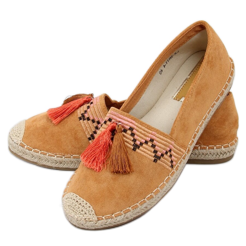 Espadryle boho z frędzlem camel LX-3R11 Camel brązowe wielokolorowe