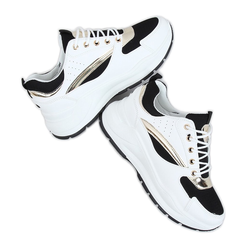 Buty sportowe biało-czarne 9795 Black białe złoty