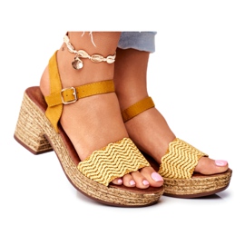 EVE Sandały Damskie Na Słupku Żółte Fobi beżowy