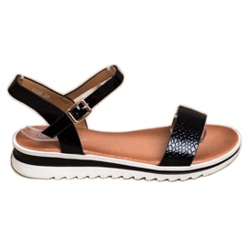 Weide Casualowe Lakierowane Sandałki czarne